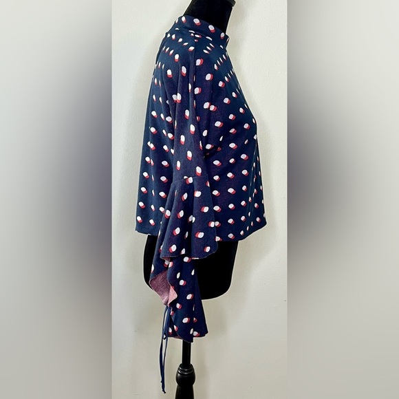 BCBGeneration mock turtleneck bell sleeves blue with polka dots sweater small - Picture 4 of 8